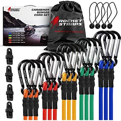 Rocket Straps Bungee-snören premium kraftiga utomhus karbinhake bungee-snören med krokar bungee-sladdsortiment inkluderar knytband bollbungees (4) presenningsklämmor Bungie sladdremmar Rocket Straps Bungee-snören premium kraftiga utomhus karbinhake bungee-snören med krokar bungee-sladdsortiment inkluderar knytband bollbungees (4) presenningsklämmor Bungie sladdremmar
