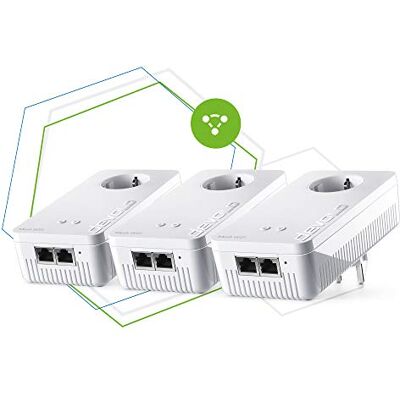 devolo Mesh WiFi-adapter, Mesh WLAN 2 Multiroom Kit – upp till 1 200 Mbit/s, WLAN-nätverk, 6 x Gigabit LAN-anslutning, WLAN-uttag, dLAN 2.0, vit devolo Mesh WiFi-adapter, Mesh WLAN 2 Multiroom Kit – upp till 1 200 Mbit/s, WLAN-nätverk, 6 x Gigabit LAN-anslutning, WLAN-uttag, dLAN 2.0, vit