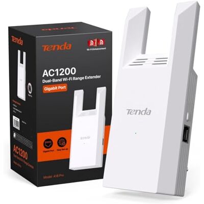 Tenda A18 Pro WiFi-repeater, AC1200 Dual Band WiFi Signal Förstärkare 5 GHz/2,4 GHz, WiFi-förlängare med Ap, 3dBi-antenner, Gigabit-port, WPS, Smart LED, WPA3, App Control Tenda A18 Pro WiFi-repeater, AC1200 Dual Band WiFi Signal Förstärkare 5 GHz/2,4 GHz, WiFi-förlängare med Ap, 3dBi-antenner, Gigabit-port, WPS, Smart LED, WPA3, App Control