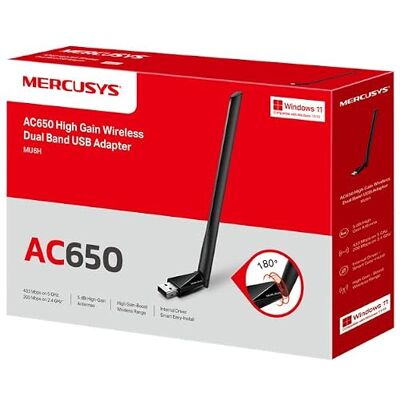 MERCUSYS TP-Link MU6H AC650 WiFi-adapter med hög förstärkning, WiFi-minne, Dual-Band, 200 Mbps över 2,4 GHz med 256-QAM-teknik, 433 Mbps på 5 GHz, kompatibel med Windows 11/10/8.1/8/7/XP MERCUSYS TP-Link MU6H AC650 WiFi-adapter med hög förstärkning, WiFi-minne, Dual-Band, 200 Mbps över 2,4 GHz med 256-QAM-teknik, 433 Mbps på 5 GHz, kompatibel med Windows 11/10/8.1/8/7/XP