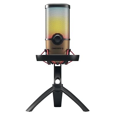 CHERRY UM 9.0 PRO RGB, USB-mikrofon med RGB-belysning, för spel, streaming, ASMR, 4 riktningsegenskaper, stötfäste, touch mute, kompatibel med PC/Mac/PS4/PS5, svart-koppar CHERRY UM 9.0 PRO RGB, USB-mikrofon med RGB-belysning, för spel, streaming, ASMR, 4 riktningsegenskaper, stötfäste, touch mute, kompatibel med PC/Mac/PS4/PS5, svart-koppar