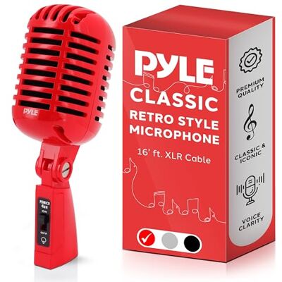 Pyle vintage dynamisk mikrofon, retromikrofoner, klassisk gammal stil sångmikrofon, enkelriktad kardioidmikrofon med XLR-kabel, universellt stativ kompatibel, live performance, studio-inspelning Pyle vintage dynamisk mikrofon, retromikrofoner, klassisk gammal stil sångmikrofon, enkelriktad kardioidmikrofon med XLR-kabel, universellt stativ kompatibel, live performance, studio-inspelning