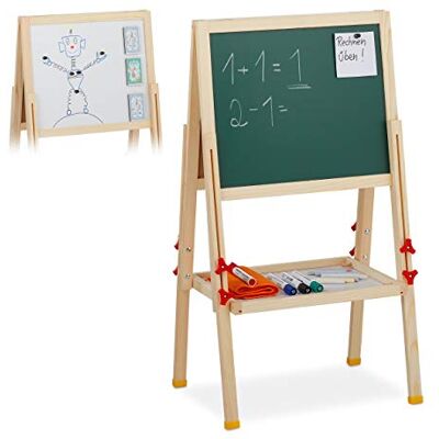 Relaxdays Barn, höjdjusterbar och magnetisk, trä, whiteboard och krittavla, 81–104 x 45 x 42 cm, natur Relaxdays Barn, höjdjusterbar och magnetisk, trä, whiteboard och krittavla, 81–104 x 45 x 42 cm, natur