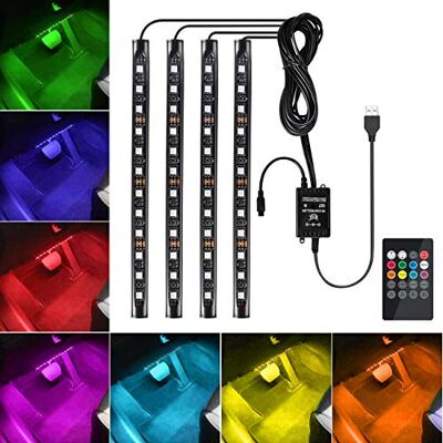 Favoto 4x12 interiörbelysning LED-atmosfär lätt bilinteriörbelysning ledde interiör med USB-port och IR-fjärrkontroll Favoto 4x12 interiörbelysning LED-atmosfär lätt bilinteriörbelysning ledde interiör med USB-port och IR-fjärrkontroll