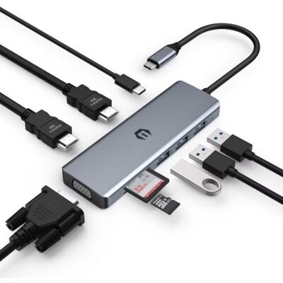 OOTDAY USB C Hub LAN, 9-i-1 USB C-hubb adapter kompatibel med bärbara datorer och andra USB typ C bärbara datorer, inklusive 2 x 4K HDMI, 3 USB 3.0, SD/TF-kortläsare OOTDAY USB C Hub LAN, 9-i-1 USB C-hubb adapter kompatibel med bärbara datorer och andra USB typ C bärbara datorer, inklusive 2 x 4K HDMI, 3 USB 3.0, SD/TF-kortläsare