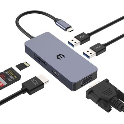 Qhou USB C-adapter HUB, USB C HUB, 4K HDMI VGA USB-hub, 6-i-1-adapter med USB A, USB 2.0, SD/TF-kortläsare, kompatibel med Mac, Windows Qhou USB C-adapter HUB, USB C HUB, 4K HDMI VGA USB-hub, 6-i-1-adapter med USB A, USB 2.0, SD/TF-kortläsare, kompatibel med Mac, Windows