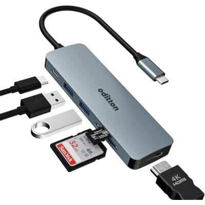 oditton HDMI-Hub, 6-i-1 USB C-adapter med 4K HDMI, 100 W PD, 2 x USB 3.0, SD/TF-kortläsare för Mac OS, Windows 10/8/7, XP, Linux oditton HDMI-Hub, 6-i-1 USB C-adapter med 4K HDMI, 100 W PD, 2 x USB 3.0, SD/TF-kortläsare för Mac OS, Windows 10/8/7, XP, Linux