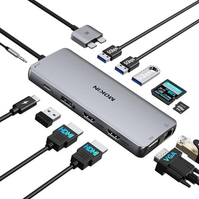 MOKiN USB C MacBook Pro dockningsstation dubbel bildskärmsadapter, 12-i-1 USB C-hubbadapter till dubbel HDMI 4K 60Hz VGA Ethernet AUX 2USB 2.0+2USB 3.0 SD/TF-kortläsare 100 W PD-laddning MacBook Pro MOKiN USB C MacBook Pro dockningsstation dubbel bildskärmsadapter, 12-i-1 USB C-hubbadapter till dubbel HDMI 4K 60Hz VGA Ethernet AUX 2USB 2.0+2USB 3.0 SD/TF-kortläsare 100 W PD-laddning MacBook Pro