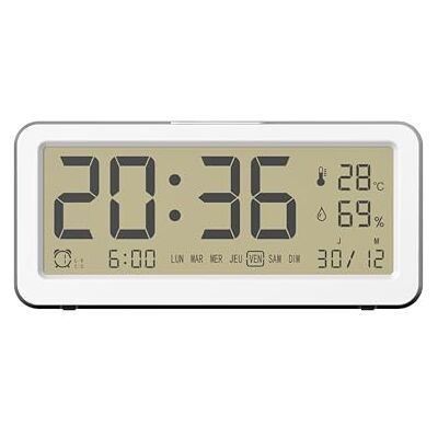 Evoom EV313900 ORAS Digital väckarklocka stor display, snooze-funktion, dubbelt larm, termometer, datum, fuktighet färg vit Evoom EV313900 ORAS Digital väckarklocka stor display, snooze-funktion, dubbelt larm, termometer, datum, fuktighet färg vit