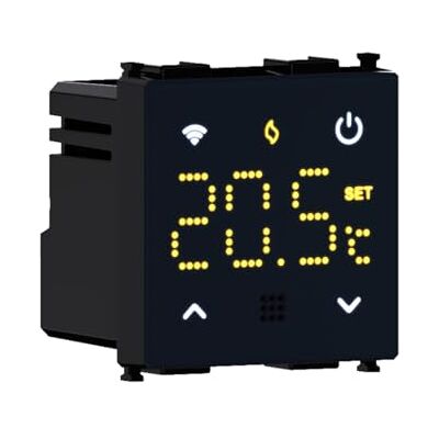 ElektroNova WIFI-ansluten termostat TUYA inbyggd 2P programmerbar modul 240V bakgrundsbelyst pekskärm svart färg kompatibel på Bticino Matix-media ElektroNova WIFI-ansluten termostat TUYA inbyggd 2P programmerbar modul 240V bakgrundsbelyst pekskärm svart färg kompatibel på Bticino Matix-media