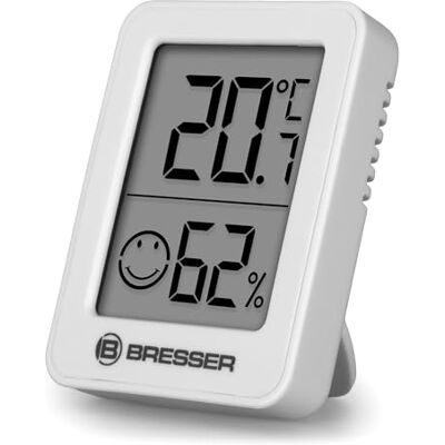 Bresser ClimaTemp termohygrometer – digital termometer och hygrometer för inomhusbruk med luftfuktighetsmätare, rumsklimatindikator, smiley-display, magnet, väggfäste och stativ, vit Bresser ClimaTemp termohygrometer – digital termometer och hygrometer för inomhusbruk med luftfuktighetsmätare, rumsklimatindikator, smiley-display, magnet, väggfäste och stativ, vit