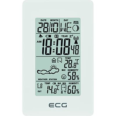Väderstation ECG MS 100 med trådlös extern sensor, LCD, klocka, alarm Väderstation ECG MS 100 med trådlös extern sensor, LCD, klocka, alarm
