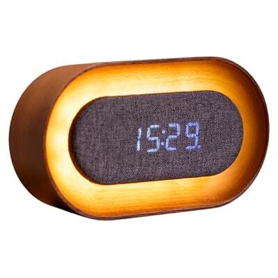 Gingko Design Lumos oval väckarklocka i valnöt LED-väckarklocka med omgivande ljus Modern träklocka med touch-kontroll och uppladdningsbart batteri Gingko Design Lumos oval väckarklocka i valnöt LED-väckarklocka med omgivande ljus Modern träklocka med touch-kontroll och uppladdningsbart batteri