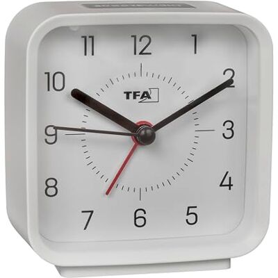 TFA Dostmann analog väckarklocka batteridriven, 60 1044, inklusive kvartsur, tickar inte, för sovrum/vardagsrum/kök, med snooze-funktion, inklusive bakgrundsbelysning, vit-grå TFA Dostmann analog väckarklocka batteridriven, 60 1044, inklusive kvartsur, tickar inte, för sovrum/vardagsrum/kök, med snooze-funktion, inklusive bakgrundsbelysning, vit-grå