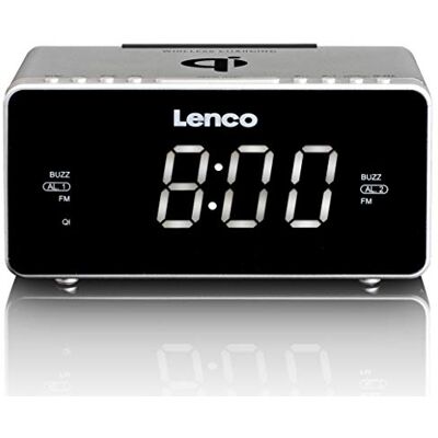 Lenco CR-550 radioväckarklocka med 2 larmtider 12 tums LED-display dimbar sömntimer snooze-funktion USB-och trådlös laddare silver Lenco CR-550 radioväckarklocka med 2 larmtider 12 tums LED-display dimbar sömntimer snooze-funktion USB-och trådlös laddare silver
