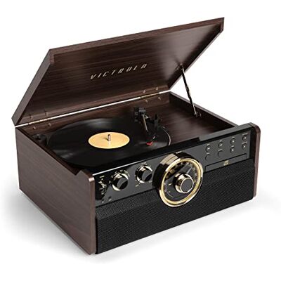 Victrola The Empire Mid-Century 6-i-1 skivspelare & multimedia-center med inbyggda högtalare – 3 hastigheter, Bluetooth, radio, kassett- och CD-spelare, RCA-utgång och hörlursuttag (Espresso) Victrola The Empire Mid-Century 6-i-1 skivspelare & multimedia-center med inbyggda högtalare – 3 hastigheter, Bluetooth, radio, kassett- och CD-spelare, RCA-utgång och hörlursuttag (Espresso)