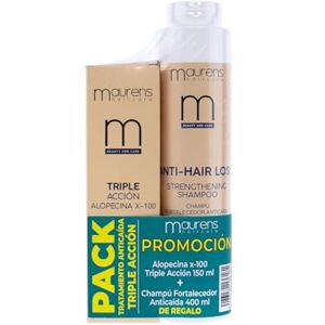 Maurens , Trippel Action Anti-Fall Pack Alopecin X-100 stimulerar hårväxten, bromsar håret och stärker håret, present anti-fallande stärkande schampo, 150 ml flaska och 400 ml flaska. Maurens , Trippel Action Anti-Fall Pack Alopecin X-100 stimulerar hårväxten, bromsar håret och stärker håret, present anti-fallande stärkande schampo, 150 ml flaska och 400 ml flaska.