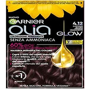 Garnier Olia Glow Ammoniakfri Permanent Färg, täcker 100% vitt hår, med blomoljor av naturligt ursprung, vegansk formel, mörkbrun och kall skimrande Garnier Olia Glow Ammoniakfri Permanent Färg, täcker 100% vitt hår, med blomoljor av naturligt ursprung, vegansk formel, mörkbrun och kall skimrande