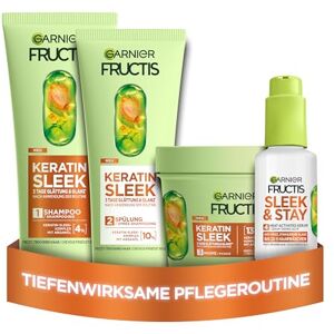 Garnier Fructis Keratin Sleek hårvårdsset för torrt och frissigt hår med schampo 200 ml, balsam 200 ml, mask 370 ml och serum 50 ml Garnier Fructis Keratin Sleek hårvårdsset för torrt och frissigt hår med schampo 200 ml, balsam 200 ml, mask 370 ml och serum 50 ml