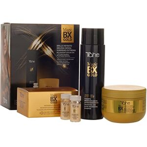 Tahe Magic BX Gold Pack för torrt hår: 300 ml Förtätande schampo + 300 ml Förtätningsmask + 50 ml Behandling Tahe Magic BX Gold Pack för torrt hår: 300 ml Förtätande schampo + 300 ml Förtätningsmask + 50 ml Behandling