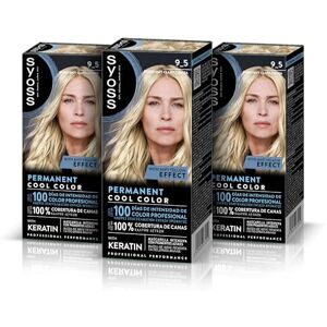 Syoss Permanent cool färg 9-5 blond superljus aska, nyans hårfärg och intensiv keratinmask för professionell täckning av grått hår, långvarig färg, 3-pack Syoss Permanent cool färg 9-5 blond superljus aska, nyans hårfärg och intensiv keratinmask för professionell täckning av grått hår, långvarig färg, 3-pack