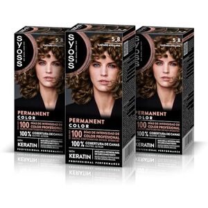 Syoss 5-8 Hasselnöt: Permanent keratinfärg, 100% grått hår täckning och upp till 100 dagars intensitet, Pack 3. Syoss 5-8 Hasselnöt: Permanent keratinfärg, 100% grått hår täckning och upp till 100 dagars intensitet, Pack 3.