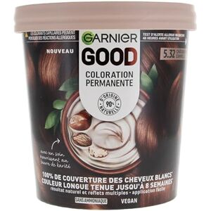 Garnier Permanent hårfärg – ammoniakfri – 90% naturliga ingredienser och vegansk formel – sheasmör – 100% vit täckning – guldbrun kanel (5,32) – Good Garnier Permanent hårfärg – ammoniakfri – 90% naturliga ingredienser och vegansk formel – sheasmör – 100% vit täckning – guldbrun kanel (5,32) – Good