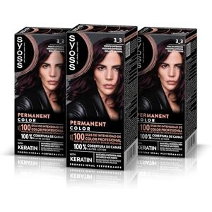 Syoss Permanent färg 3–3 intensiv fiol, hårfärg och intensiv keratinmask, för professionell täckning av grått hår, långvarig färg och intensivvård, 3-pack Syoss Permanent färg 3–3 intensiv fiol, hårfärg och intensiv keratinmask, för professionell täckning av grått hår, långvarig färg och intensivvård, 3-pack