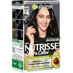 Garnier Nutrisse närande intensiv nyans med närande fruktoljor, färgning med 8 veckors innehåll, färgsensation hårfärg, 1,10 lysande svart Garnier Nutrisse närande intensiv nyans med närande fruktoljor, färgning med 8 veckors innehåll, färgsensation hårfärg, 1,10 lysande svart