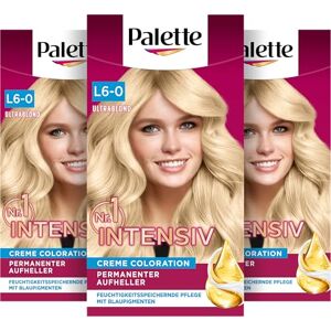Palette Palett Intensiv Cream Coloration L6-0/100 ultrablond (3 x 125 ml), permanent blekning för upp till 6 nivåer blekning och strålande blond hårfärg, med anti-gulningseffekt Palette Palett Intensiv Cream Coloration L6-0/100 ultrablond (3 x 125 ml), permanent blekning för upp till 6 nivåer blekning och strålande blond hårfärg, med anti-gulningseffekt