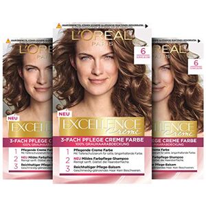 L'Oreal Paris L'Oréal Paris Permanent hårfärg, 100% täckning av grått hår, trippel schampo och vårdkräm (6 mörkblondiner, 3 x 268 g) L'Oreal Paris L'Oréal Paris Permanent hårfärg, 100% täckning av grått hår, trippel schampo och vårdkräm (6 mörkblondiner, 3 x 268 g)