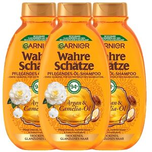Garnier True Treasures närande oljeschampo argan & Camelia-olja, ger näring intensivt, lätt glans och jämnhet, 3 x 250 ml Garnier True Treasures närande oljeschampo argan & Camelia-olja, ger näring intensivt, lätt glans och jämnhet, 3 x 250 ml