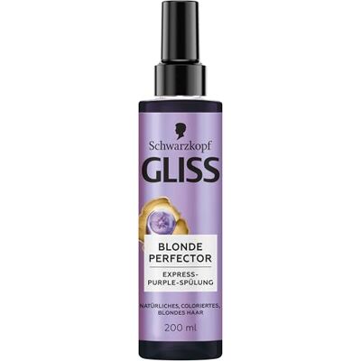 Gliss Express-Purple-balsam Blonde Perfector (200 ml), hårbalsam för sprutning för naturligt, färgat och slingat blont hår, med hårtorksskydd och UV-filter Gliss Express-Purple-balsam Blonde Perfector (200 ml), hårbalsam för sprutning för naturligt, färgat och slingat blont hår, med hårtorksskydd och UV-filter