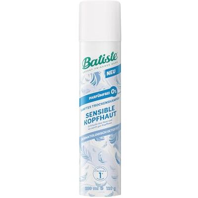 Batiste torrschampo känslig hårbotten parfymfri, 200 ml, utan sköljning, hårvårdsspray dermatologiskt testad, mild mot hårbotten, lätt formel för fräscht hår Batiste torrschampo känslig hårbotten parfymfri, 200 ml, utan sköljning, hårvårdsspray dermatologiskt testad, mild mot hårbotten, lätt formel för fräscht hår