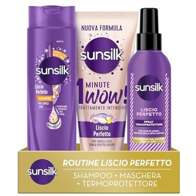 Sunsilk Perfekt slät kit med 250 ml schampo 200 ml balsam och spray för värmeskydd av hår 200 ml, med anti-frissittande effekt, skyddar mot värme från phon och plattång för synligt friskt hår Sunsilk Perfekt slät kit med 250 ml schampo 200 ml balsam och spray för värmeskydd av hår 200 ml, med anti-frissittande effekt, skyddar mot värme från phon och plattång för synligt friskt hår