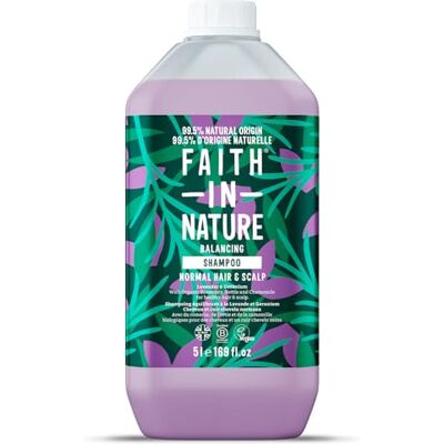 Faith in Nature Lavendel & Geranium, naturligt schampo, näringsrikt, veganskt och djurtestat, SLS- och Parabenfritt, normalt eller fet hår, 5 l påfyllningsbar flaska Faith in Nature Lavendel & Geranium, naturligt schampo, näringsrikt, veganskt och djurtestat, SLS- och Parabenfritt, normalt eller fet hår, 5 l påfyllningsbar flaska