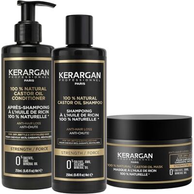 KERARGAN Trio anti-fall schampo, balsam och ricinolja mask för torrt, sprött eller devitaliserat hår påskyndar hårväxten sulfatfri, silikon 3 x 250 ml KERARGAN Trio anti-fall schampo, balsam och ricinolja mask för torrt, sprött eller devitaliserat hår påskyndar hårväxten sulfatfri, silikon 3 x 250 ml