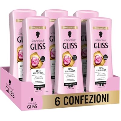 Gliss Schwarzkopf Silke lysande lysande balsam, 6 förpackningar med 200 ml, återställande och skyddande balsam med keramider och silke, sprött, tråkigt hår Gliss Schwarzkopf Silke lysande lysande balsam, 6 förpackningar med 200 ml, återställande och skyddande balsam med keramider och silke, sprött, tråkigt hår