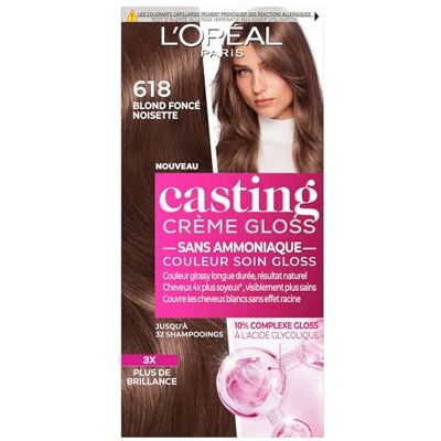 L'Oreal Paris L'ORÉAL PARIS Halvpermanent ton på ton hårfärg glansig vård färg ammoniakfri gjutning kräm glans nyans: mörkblond hasselnöt (6.18) L'Oreal Paris L'ORÉAL PARIS Halvpermanent ton på ton hårfärg glansig vård färg ammoniakfri gjutning kräm glans nyans: mörkblond hasselnöt (6.18)