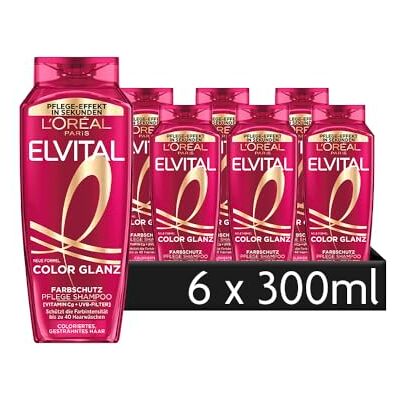L'Oreal Paris L'Oréal Paris Elvital färgskydd schampo, för färgat eller slingat hår, färgglans, 6 x 300 ml L'Oreal Paris L'Oréal Paris Elvital färgskydd schampo, för färgat eller slingat hår, färgglans, 6 x 300 ml