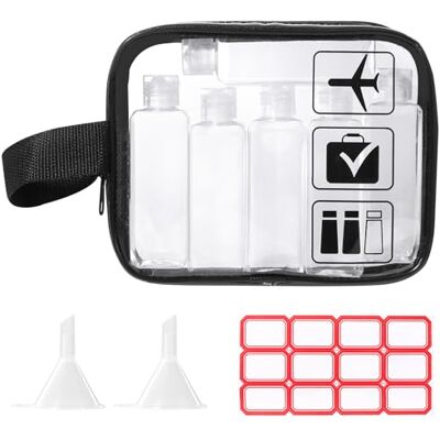 Diboniur Resenecessär reseflaska 10 stycken flygplansresekit, tom reseflaska 100 ml med 2 små trattar, resetillbehör för schampo, kräm, liquidi e lotion, Klart, Transparent necessär Diboniur Resenecessär reseflaska 10 stycken flygplansresekit, tom reseflaska 100 ml med 2 små trattar, resetillbehör för schampo, kräm, liquidi e lotion, Klart, Transparent necessär