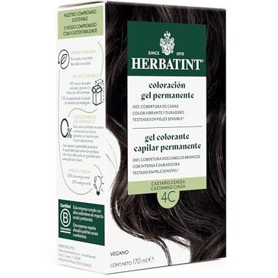 Herbatint Permanent gel för 4C askbrunt hår, 170 ml, ammoniakfri, optimal täckning av grått hår, för känslig hud, med 8 naturliga bioextrakt Herbatint Permanent gel för 4C askbrunt hår, 170 ml, ammoniakfri, optimal täckning av grått hår, för känslig hud, med 8 naturliga bioextrakt