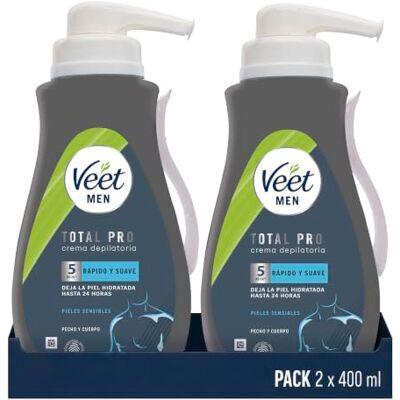 Veet Mäns hårborttagningskräm för bröst, rygg, armar och ben, känslig hud, grå, 400 ml (förpackning med 2) Veet Mäns hårborttagningskräm för bröst, rygg, armar och ben, känslig hud, grå, 400 ml (förpackning med 2)