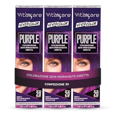 Vitalcare Vivid Professionell halvpermanent färg, hårfärg, hållbarhet upp till 20 tvättar, mjukt, fuktat och ljust, lila, 3 x 100 ml Vitalcare Vivid Professionell halvpermanent färg, hårfärg, hållbarhet upp till 20 tvättar, mjukt, fuktat och ljust, lila, 3 x 100 ml
