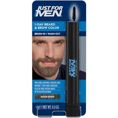 Just for men Omedelbar retuschering för vitt skägg och ögonbryn, tillfällig färg för en fylligare och definierad look upp till 30 applikationer, mellanbrun Just for men Omedelbar retuschering för vitt skägg och ögonbryn, tillfällig färg för en fylligare och definierad look upp till 30 applikationer, mellanbrun