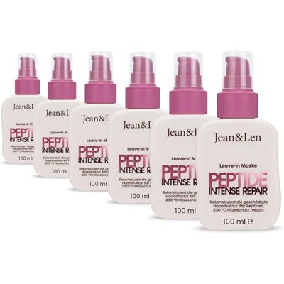Jean & Len Leave-In-hårmask Peptide Bond Repair Set, för slitet och skadat hår, återuppbygger och reparerar skador i håret, jämnar ut hårstrukturen, värmeskydd upp till 230 °C, vegansk, 6 x 100 ml Jean & Len Leave-In-hårmask Peptide Bond Repair Set, för slitet och skadat hår, återuppbygger och reparerar skador i håret, jämnar ut hårstrukturen, värmeskydd upp till 230 °C, vegansk, 6 x 100 ml