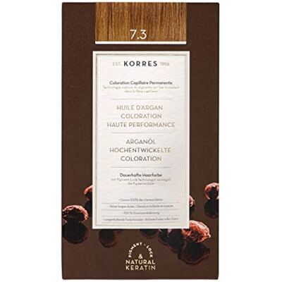 Korres Argan Oil Color Amonia-fri hårfärg honung blond guld 7,3-100% grått hår täckning & vegan för ett långvarigt färgresultat Korres Argan Oil Color Amonia-fri hårfärg honung blond guld 7,3-100% grått hår täckning & vegan för ett långvarigt färgresultat