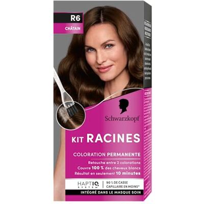 Schwarzkopf Root Kit Permanent hårrotfärgning berikad med en närande olja vitt hår täckning retuschering mellan två färger kastanj R6 Schwarzkopf Root Kit Permanent hårrotfärgning berikad med en närande olja vitt hår täckning retuschering mellan två färger kastanj R6