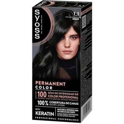 Syoss Permanent Color 1-1 svart, hårfärg och intensiv keratinmask, för professionell täckning av grått hår, långvarig färg och intensivvård Syoss Permanent Color 1-1 svart, hårfärg och intensiv keratinmask, för professionell täckning av grått hår, långvarig färg och intensivvård