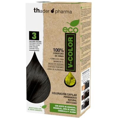 Thader Th Pharma Thader Pharma ECO V-färg permanent ammoniakfri hårfärgssats 100% grå täckning, 120 ml (nr 3 mörkkastanj) Thader Th Pharma Thader Pharma ECO V-färg permanent ammoniakfri hårfärgssats 100% grå täckning, 120 ml (nr 3 mörkkastanj)